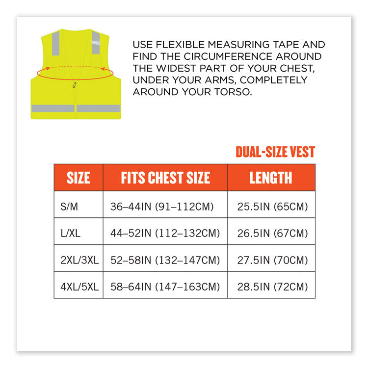 GloWear 8249Z Class 2 Economy Surveyors Zipper Vest, Polyester, Large/X-Large, Lime