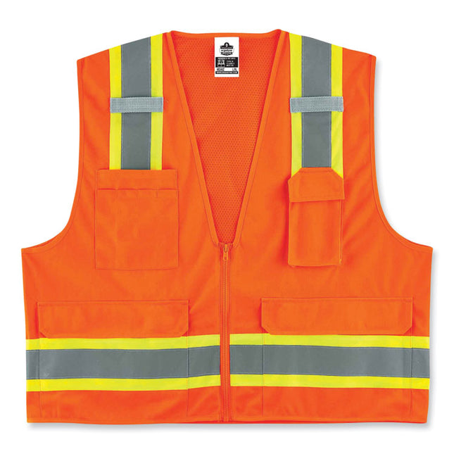 GloWear 8248Z Class 2 Two-Tone Surveyors Zipper Vest, Polyester, Small/Medium, Orange