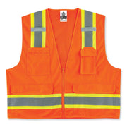 GloWear 8248Z Class 2 Two-Tone Surveyors Zipper Vest, Polyester, Large/X-Large, Orange