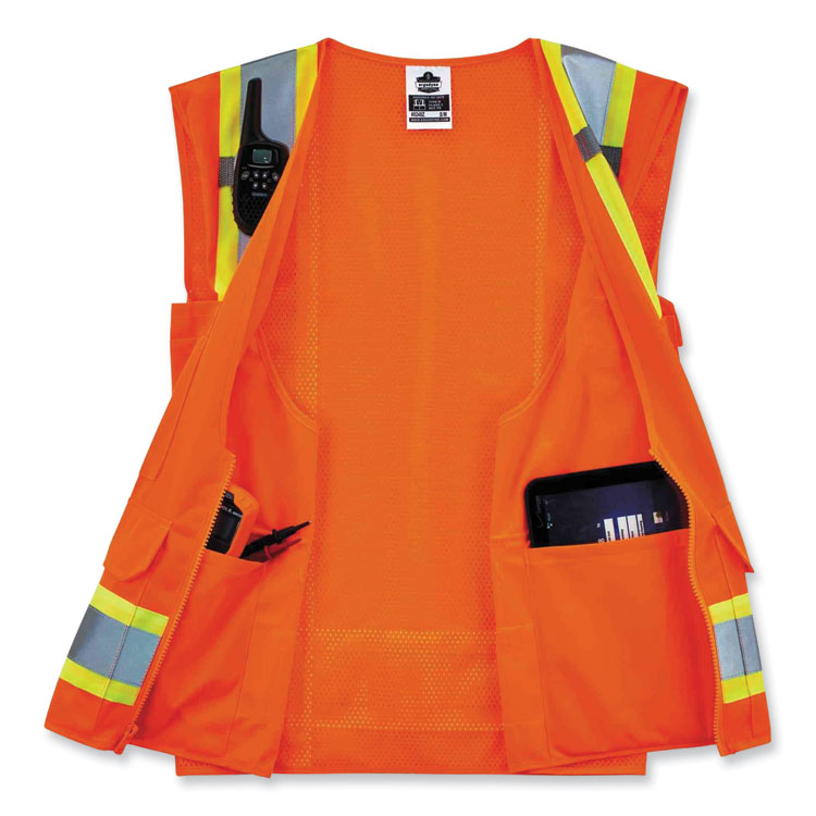 GloWear 8248Z Class 2 Two-Tone Surveyors Zipper Vest, Polyester, 2X-Large/3X-Large, Orange
