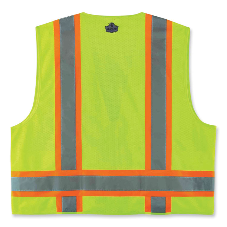 GloWear 8248Z Class 2 Two-Tone Surveyors Zipper Vest, Polyester, 4X-Large/5X-Large, Lime