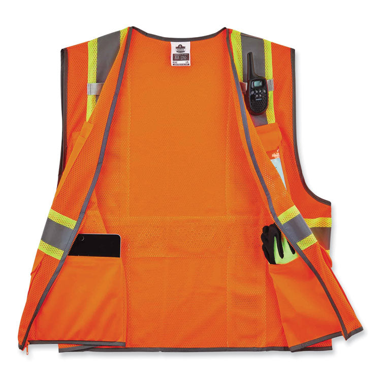 GloWear 8246Z Class 2 Two-Tone Mesh Reflective Binding Zipper Vest, Polyester, Large/X-Large, Orange