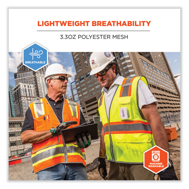 GloWear 8246Z Class 2 Two-Tone Mesh Reflective Binding Zipper Vest, Polyester, Large/X-Large, Orange