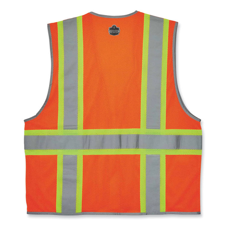 GloWear 8246Z Class 2 Two-Tone Mesh Reflective Binding Zipper Vest, Polyester, 2X-Large/3X-Large, Orange