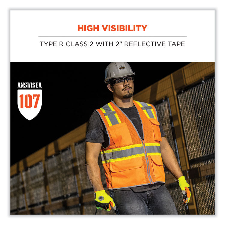 GloWear 8246Z Class 2 Two-Tone Mesh Reflective Binding Zipper Vest, Polyester, 2X-Large/3X-Large, Orange