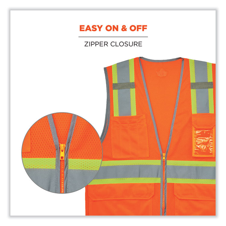 GloWear 8246Z Class 2 Two-Tone Mesh Reflective Binding Zipper Vest, Polyester, 2X-Large/3X-Large, Orange