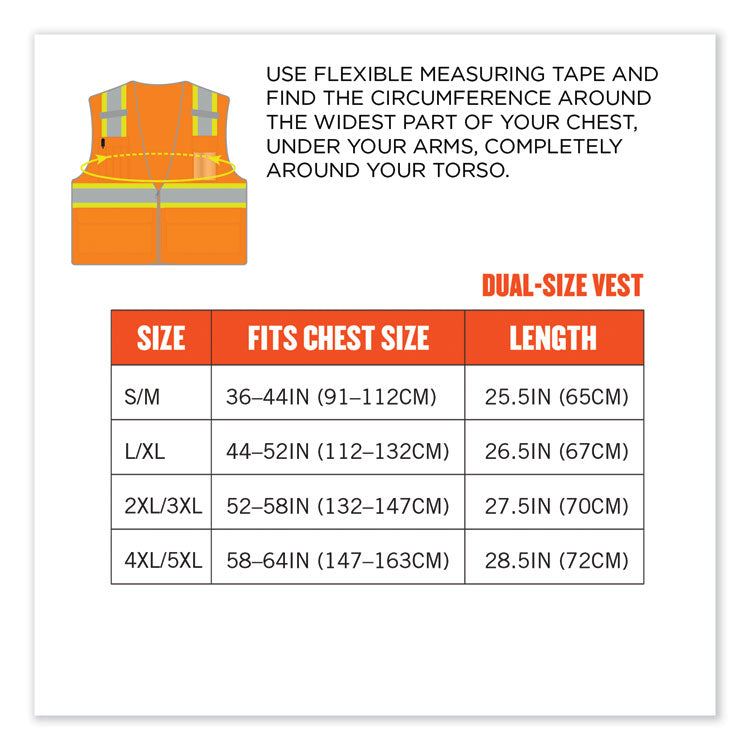 GloWear 8246Z Class 2 Two-Tone Mesh Reflective Binding Zipper Vest, Polyester, 2X-Large/3X-Large, Orange