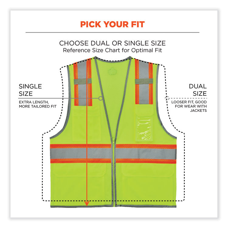GloWear 8246Z Class 2 Two-Tone Mesh Reflective Binding Zipper Vest, Polyester, Small/Medium, Lime