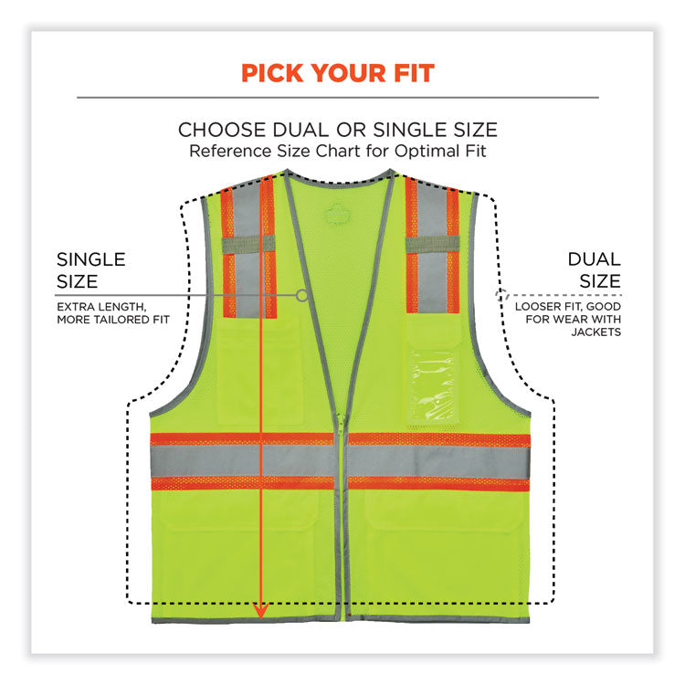 GloWear 8246Z Class 2 Two-Tone Mesh Reflective Binding Zipper Vest, Polyester, Large/X-Large, Lime