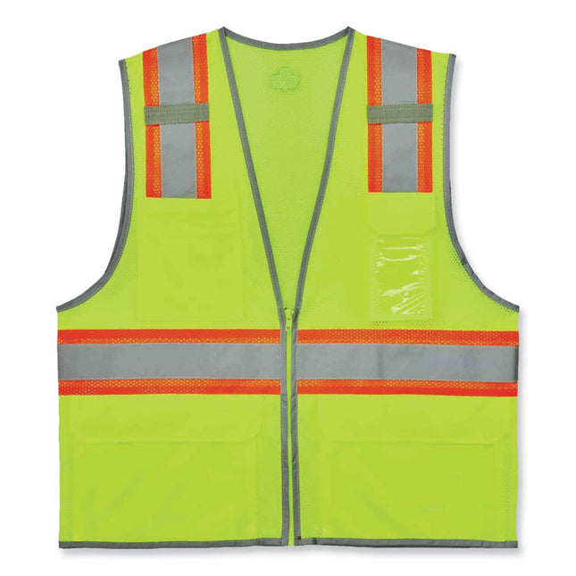 GloWear 8246Z Class 2 Two-Tone Mesh Reflective Binding Zipper Vest, Polyester, Large/X-Large, Lime