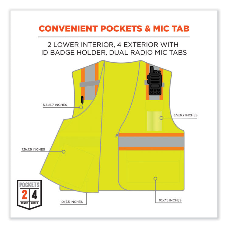 GloWear 8246Z Class 2 Two-Tone Mesh Reflective Binding Zipper Vest, Polyester, 2X-Large/3X-Large, Lime