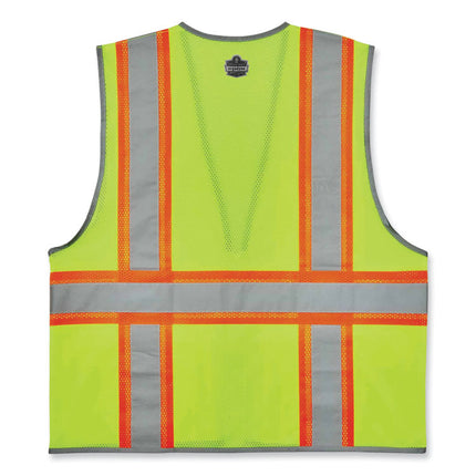 GloWear 8246Z Class 2 Two-Tone Mesh Reflective Binding Zipper Vest, Polyester, 4X-Large/5X-Large, Lime