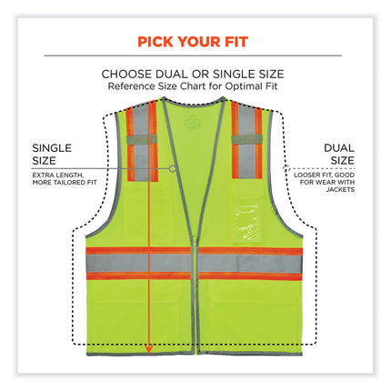 GloWear 8246Z Class 2 Two-Tone Mesh Reflective Binding Zipper Vest, Polyester, 4X-Large/5X-Large, Lime
