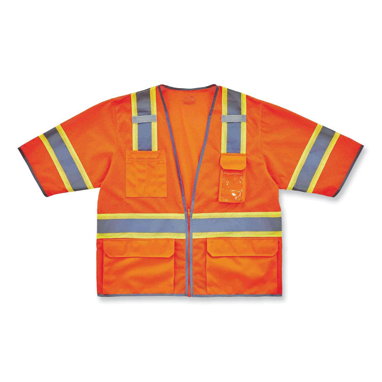 GloWear 8346Z Class 3 Two-Tone Hi-Vis Surveyor Zipper Vest, 4X-Large/5X-Large, Orange