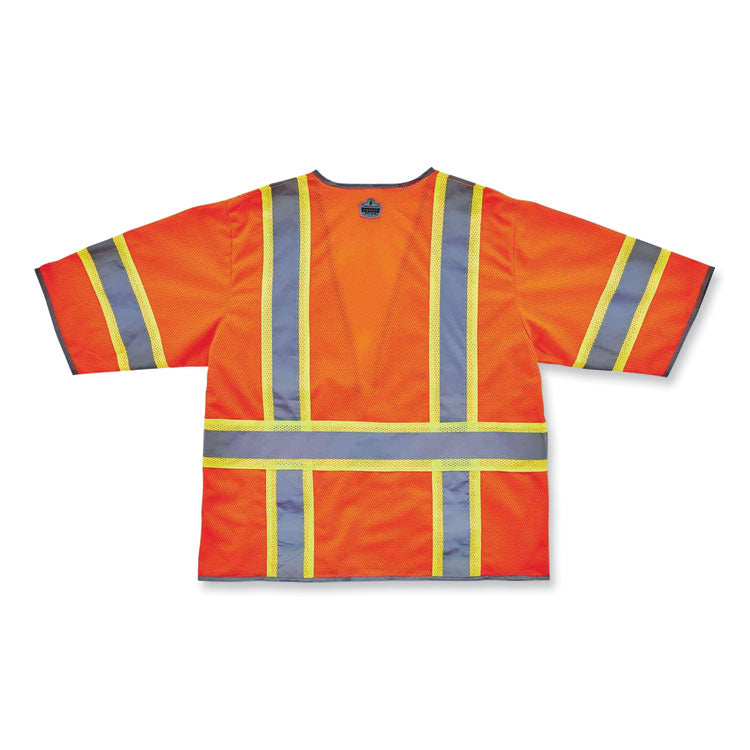 GloWear 8346Z Class 3 Two-Tone Hi-Vis Surveyor Zipper Vest, 4X-Large/5X-Large, Orange