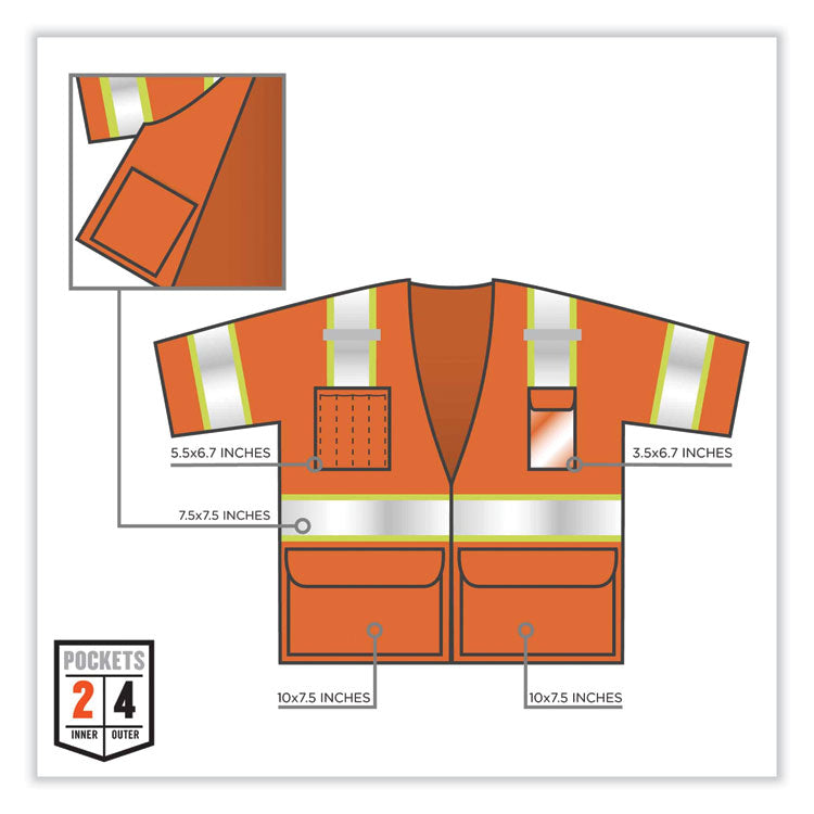 GloWear 8346Z Class 3 Two-Tone Hi-Vis Surveyor Zipper Vest, 4X-Large/5X-Large, Orange