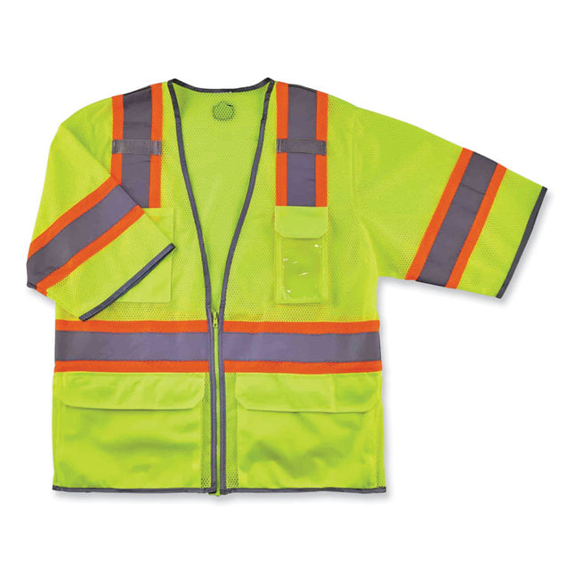 GloWear 8346Z Class 3 Two-Tone Hi-Vis Surveyor Zipper Vest, Large/X-Large, Lime