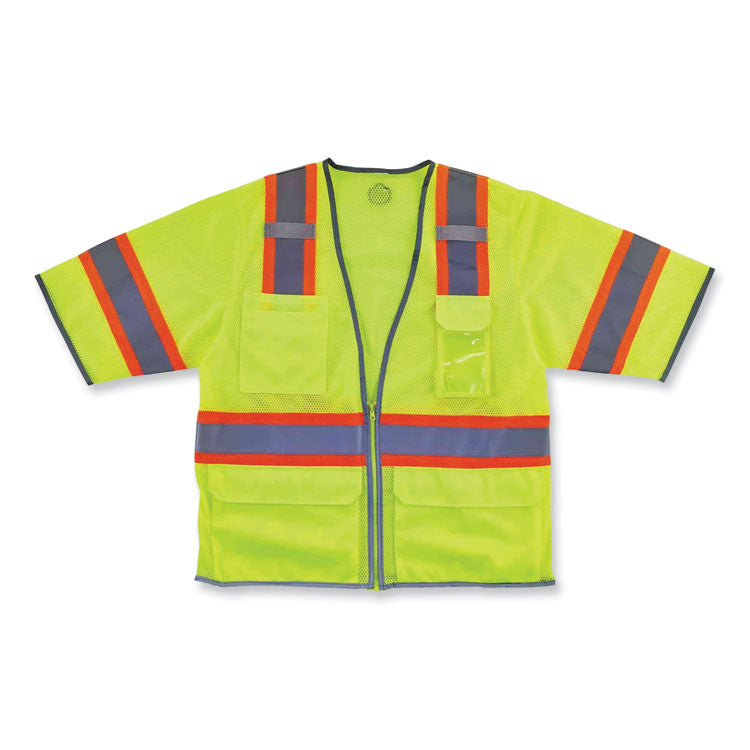 GloWear 8346Z Class 3 Two-Tone Hi-Vis Surveyor Zipper Vest, 4X-Large/5X-Large, Lime