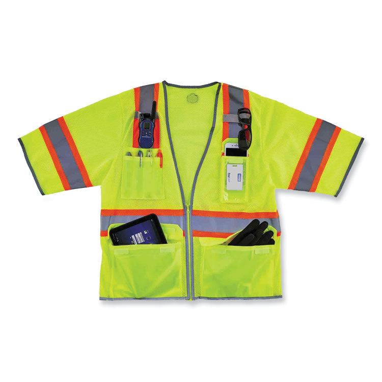 GloWear 8346Z Class 3 Two-Tone Hi-Vis Surveyor Zipper Vest, 4X-Large/5X-Large, Lime