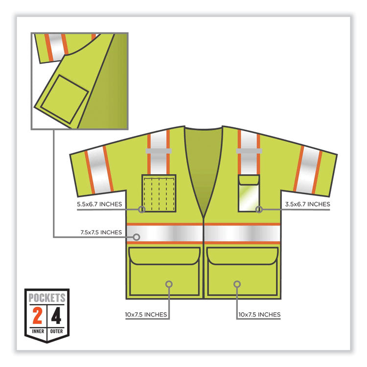 GloWear 8346Z Class 3 Two-Tone Hi-Vis Surveyor Zipper Vest, 4X-Large/5X-Large, Lime