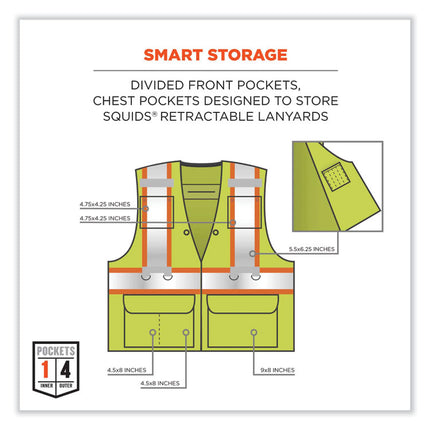 GloWear 8231TV Class 2 Hi-Vis Tool Tethering Safety Vest, Polyester, Large/X-Large, Lime