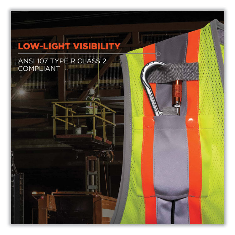 GloWear 8231TV Class 2 Hi-Vis Tool Tethering Safety Vest, Polyester, 2X-Large/3X-Large, Lime