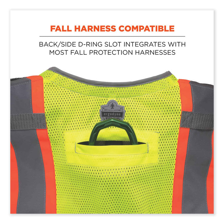 GloWear 8231TV Class 2 Hi-Vis Tool Tethering Safety Vest, Polyester, 4X-Large/5X-Large, Lime