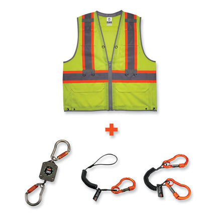 GloWear 8231TVK Class 2 Hi-Vis Tool Tethering Safety Vest Kit, Polyester, Small/Medium, Lime