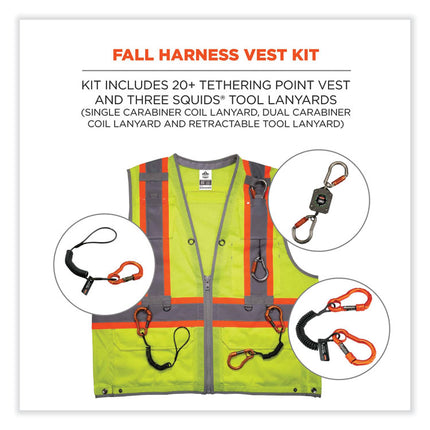 GloWear 8231TVK Class 2 Hi-Vis Tool Tethering Safety Vest Kit, Polyester, Small/Medium, Lime