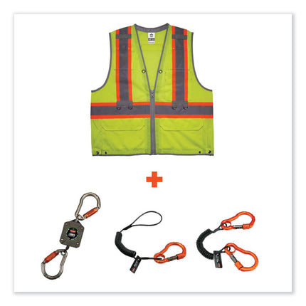 GloWear 8231TVK Class 2 Hi-Vis Tool Tethering Safety Vest Kit, Polyester, 2X-Large/3X-Large, Lime