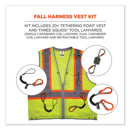GloWear 8231TVK Class 2 Hi-Vis Tool Tethering Safety Vest Kit, Polyester, 2X-Large/3X-Large, Lime