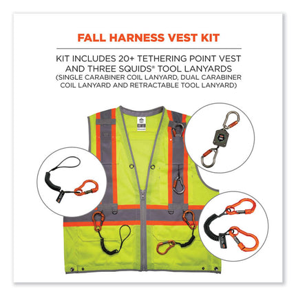 GloWear 8231TVK Class 2 Hi-Vis Tool Tethering Safety Vest Kit, Polyester, 4X-Large/5X-Large, Lime