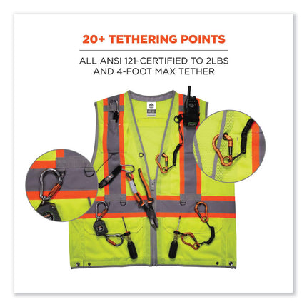 GloWear 8231TVK Class 2 Hi-Vis Tool Tethering Safety Vest Kit, Polyester, 4X-Large/5X-Large, Lime