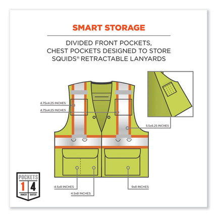 GloWear 8231TVK Class 2 Hi-Vis Tool Tethering Safety Vest Kit, Polyester, 4X-Large/5X-Large, Lime