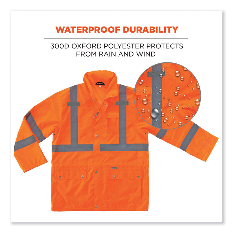 GloWear 8365 Class 3 Hi-Vis Rain Jacket, Polyester, Large, Orange