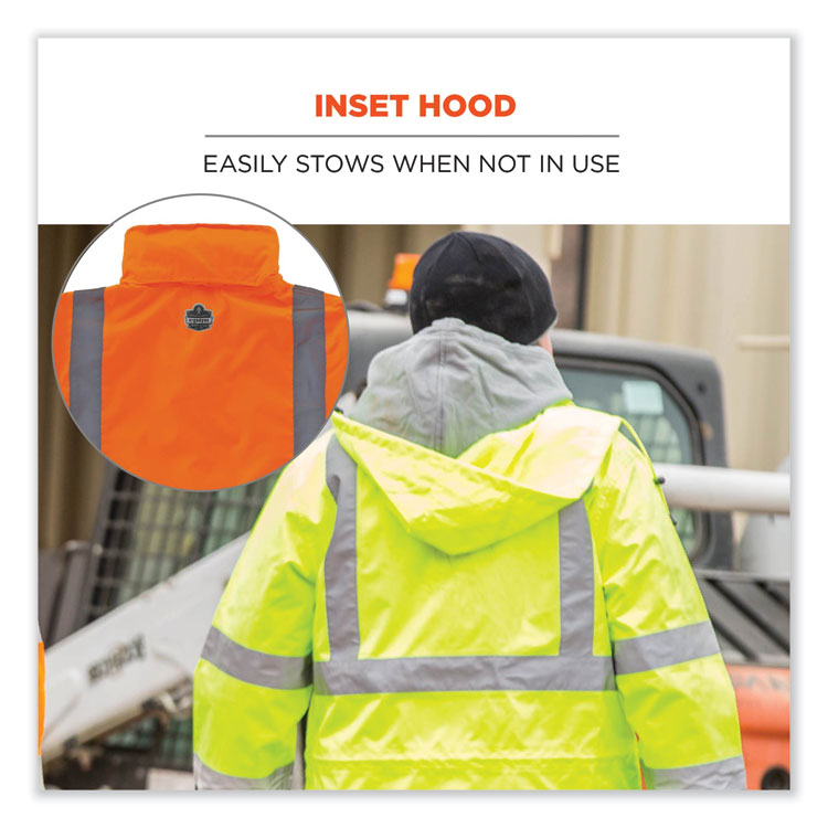 GloWear 8365 Class 3 Hi-Vis Rain Jacket, Polyester, Large, Orange