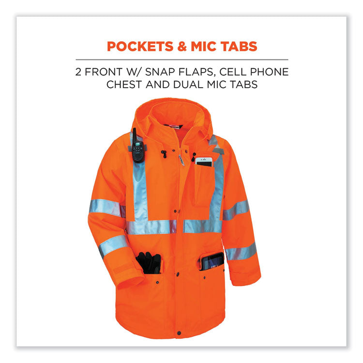 GloWear 8365 Class 3 Hi-Vis Rain Jacket, Polyester, Large, Orange