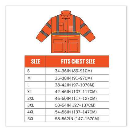 GloWear 8365 Class 3 Hi-Vis Rain Jacket, Polyester, Large, Orange