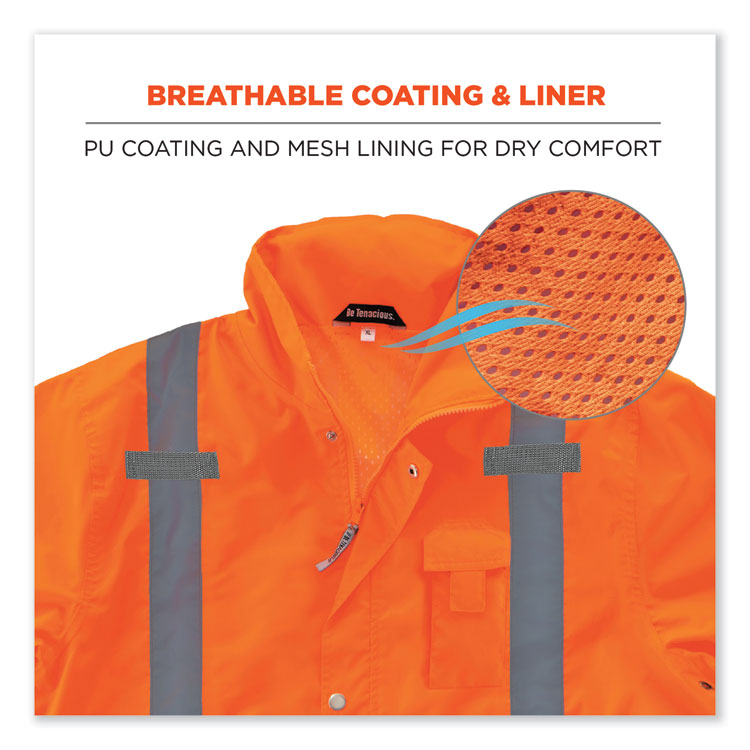 GloWear 8365 Class 3 Hi-Vis Rain Jacket, Polyester, X-Large, Orange