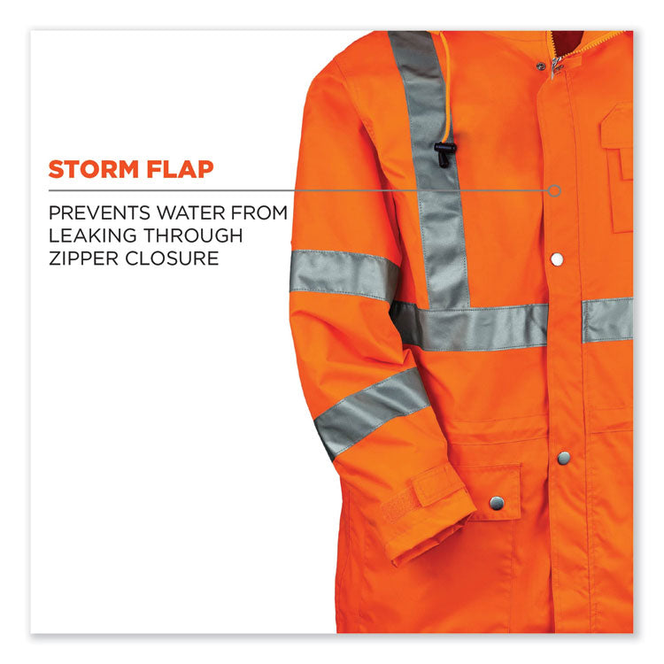 GloWear 8365 Class 3 Hi-Vis Rain Jacket, Polyester, 3X-Large, Orange