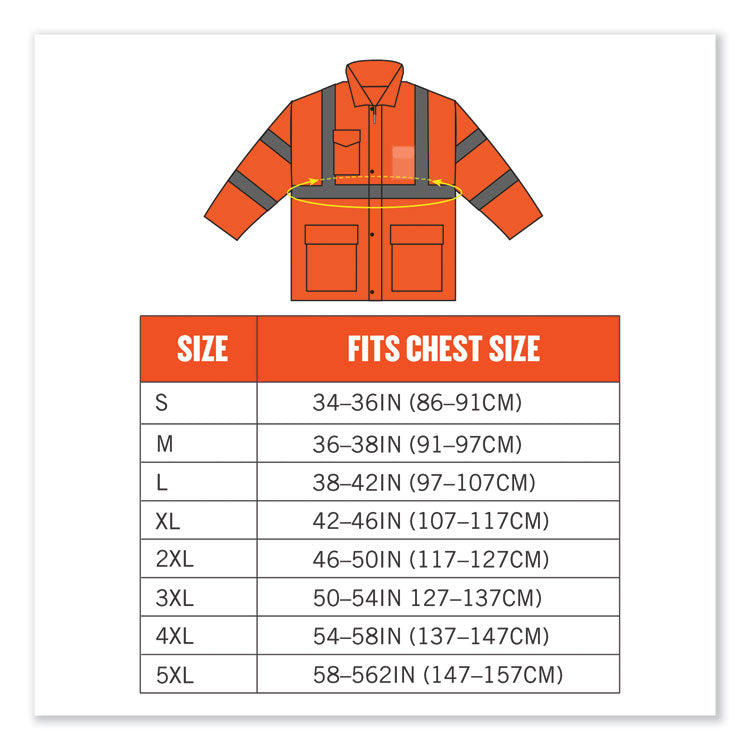 GloWear 8365 Class 3 Hi-Vis Rain Jacket, Polyester, 3X-Large, Orange
