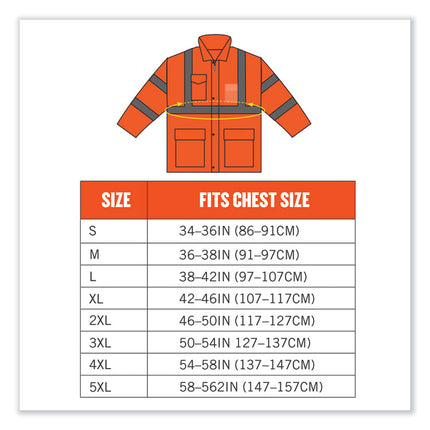GloWear 8365 Class 3 Hi-Vis Rain Jacket, Polyester, 4X-Large, Orange