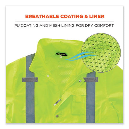 GloWear 8365 Class 3 Hi-Vis Rain Jacket, Polyester, Small, Lime