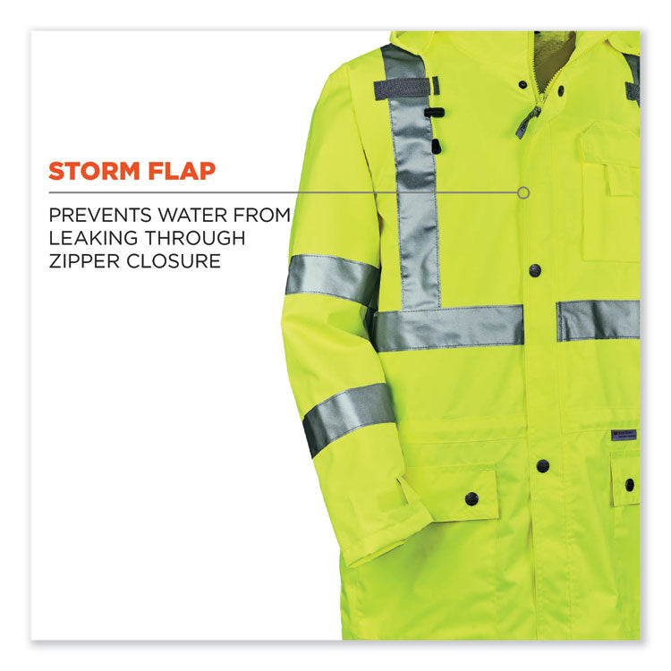 GloWear 8365 Class 3 Hi-Vis Rain Jacket, Polyester, Small, Lime