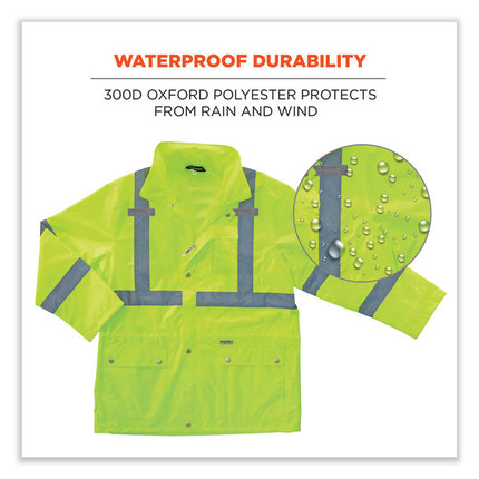 GloWear 8365 Class 3 Hi-Vis Rain Jacket, Polyester, Large, Lime