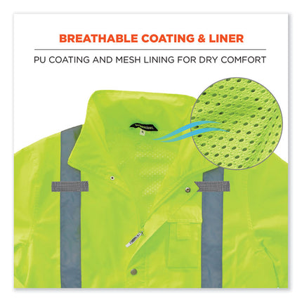 GloWear 8365 Class 3 Hi-Vis Rain Jacket, Polyester, X-Large, Lime