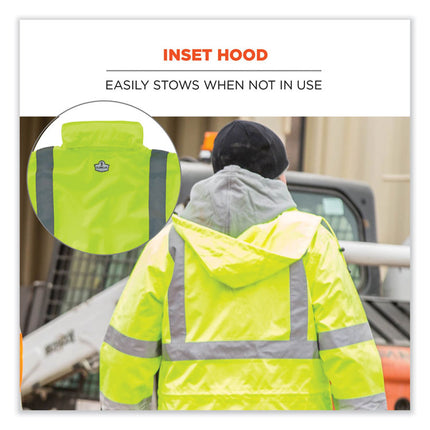 GloWear 8365 Class 3 Hi-Vis Rain Jacket, Polyester, X-Large, Lime