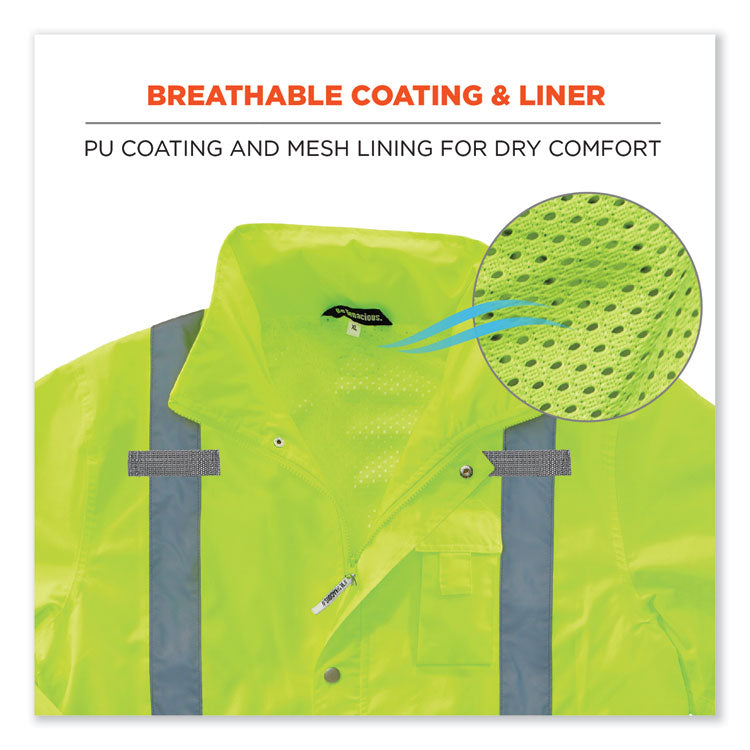 GloWear 8365 Class 3 Hi-Vis Rain Jacket, Polyester, 3X-Large, Lime