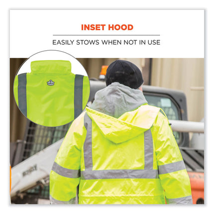 GloWear 8365 Class 3 Hi-Vis Rain Jacket, Polyester, 3X-Large, Lime