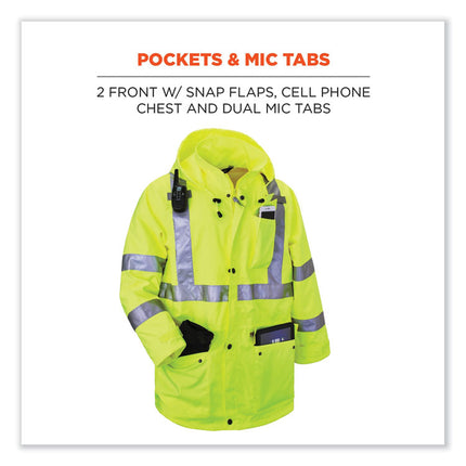 GloWear 8365 Class 3 Hi-Vis Rain Jacket, Polyester, 3X-Large, Lime